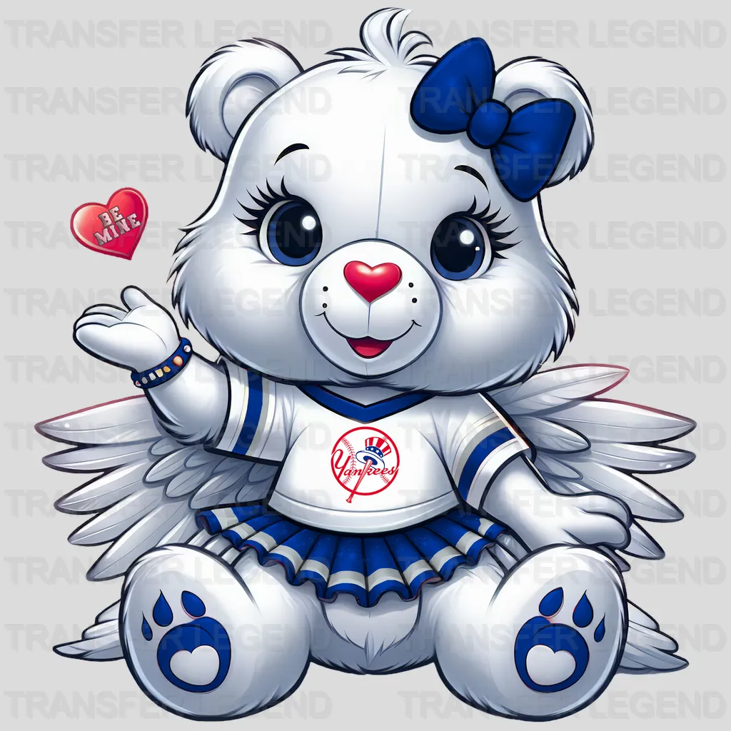New York Yankees MLB Cute White Bear Mascot With Bow - DTF Iron On Transfer