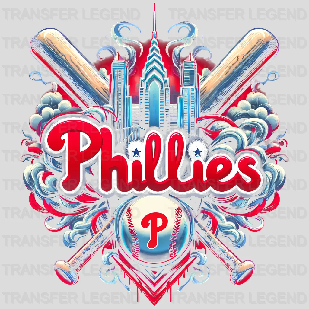 Philadelphia Phillies MLB Crossed Bats Shield Emblem - DTF Iron On Transfer