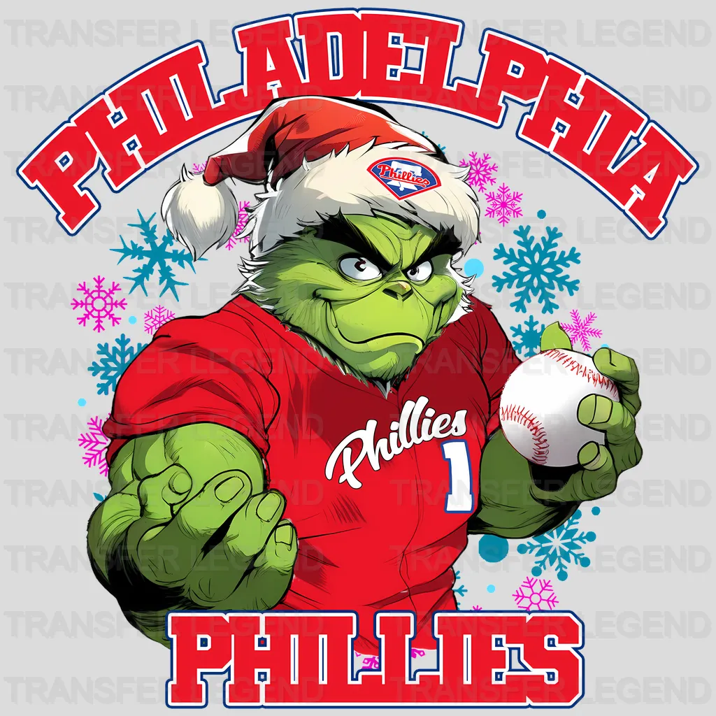 Philadelphia Phillies MLB Grinch Christmas Santa Hat Art - DTF Iron On Transfer