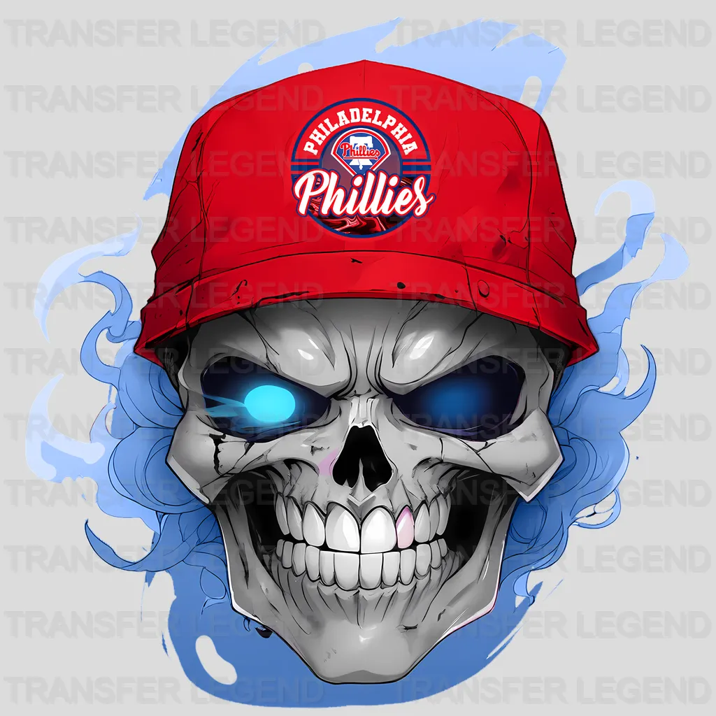 Philadelphia Phillies MLB Skull With Cap & Smoke Effect - DTF Iron On Transfer