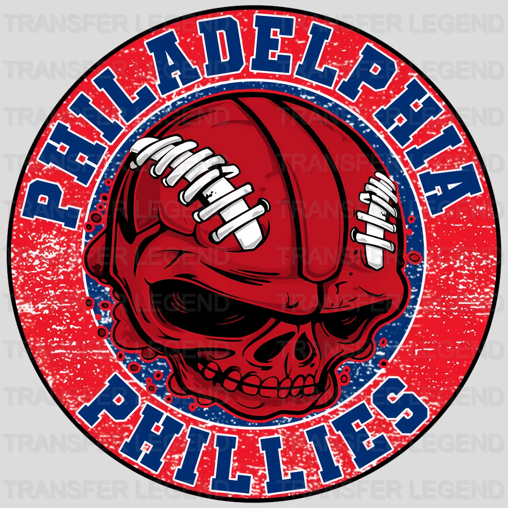 Philadelphia Phillies MLB Red Skull With Helmet Art - DTF Iron On Transfer