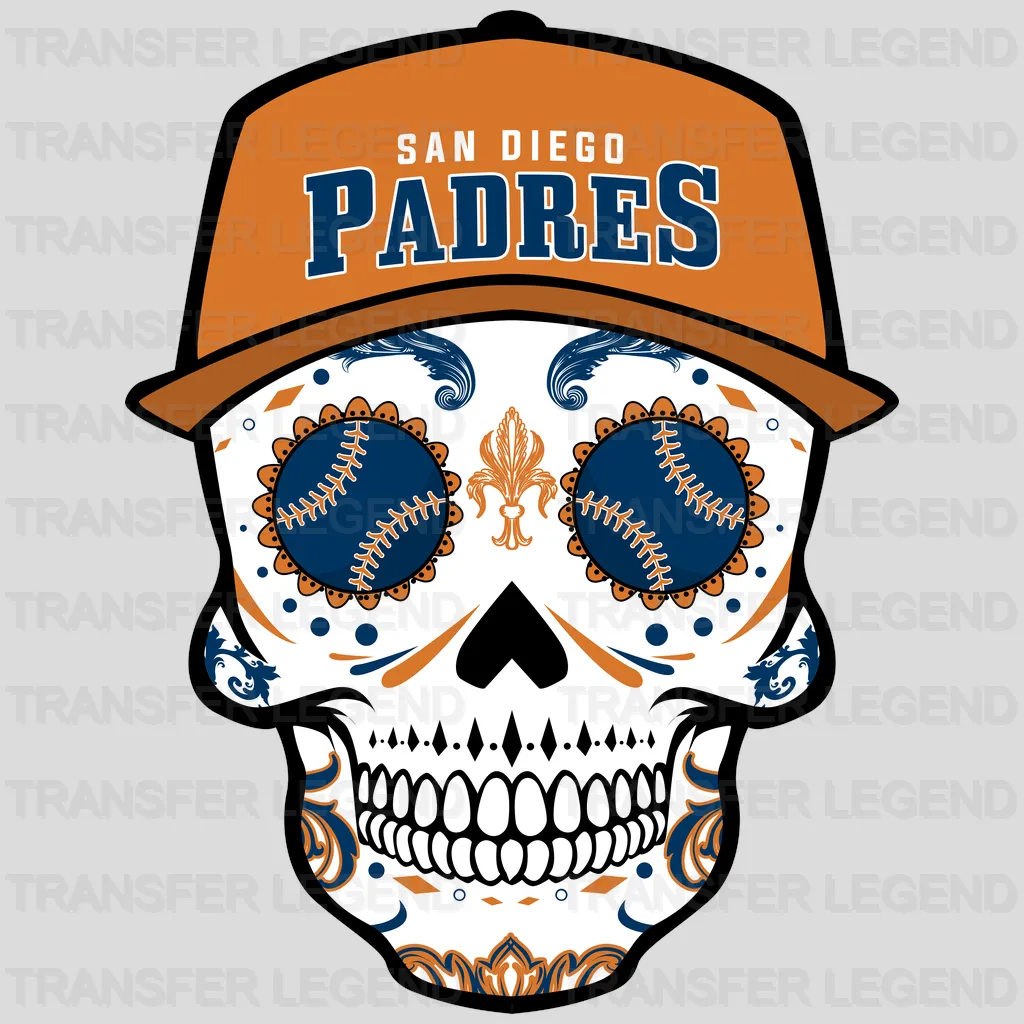 San Diego Padres MLB Sugar Skull With Cap Illustration - DTF Iron On Transfer