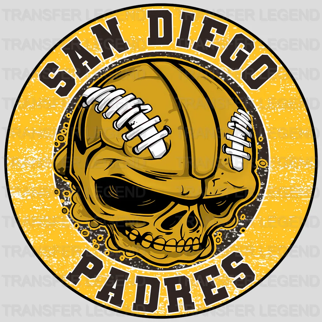 San Diego Padres MLB Skull With Gold Helmet Art - DTF Iron On Transfer