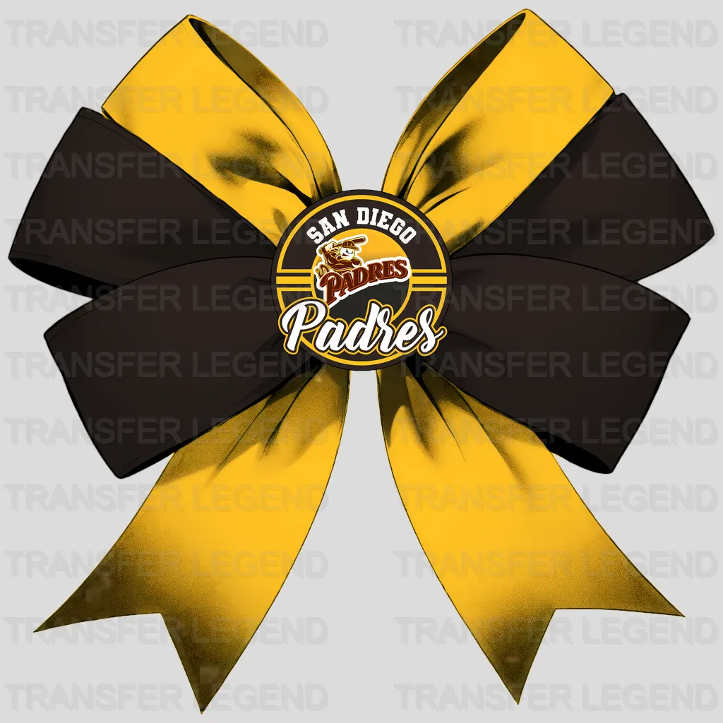 San Diego Padres MLB Elegant Brown & Gold Bow Ribbon Knot - DTF Iron On Transfer