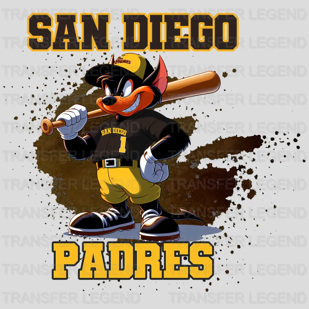 San Diego Padres MLB Cartoon Kid Player Batting - DTF Iron On Transfer