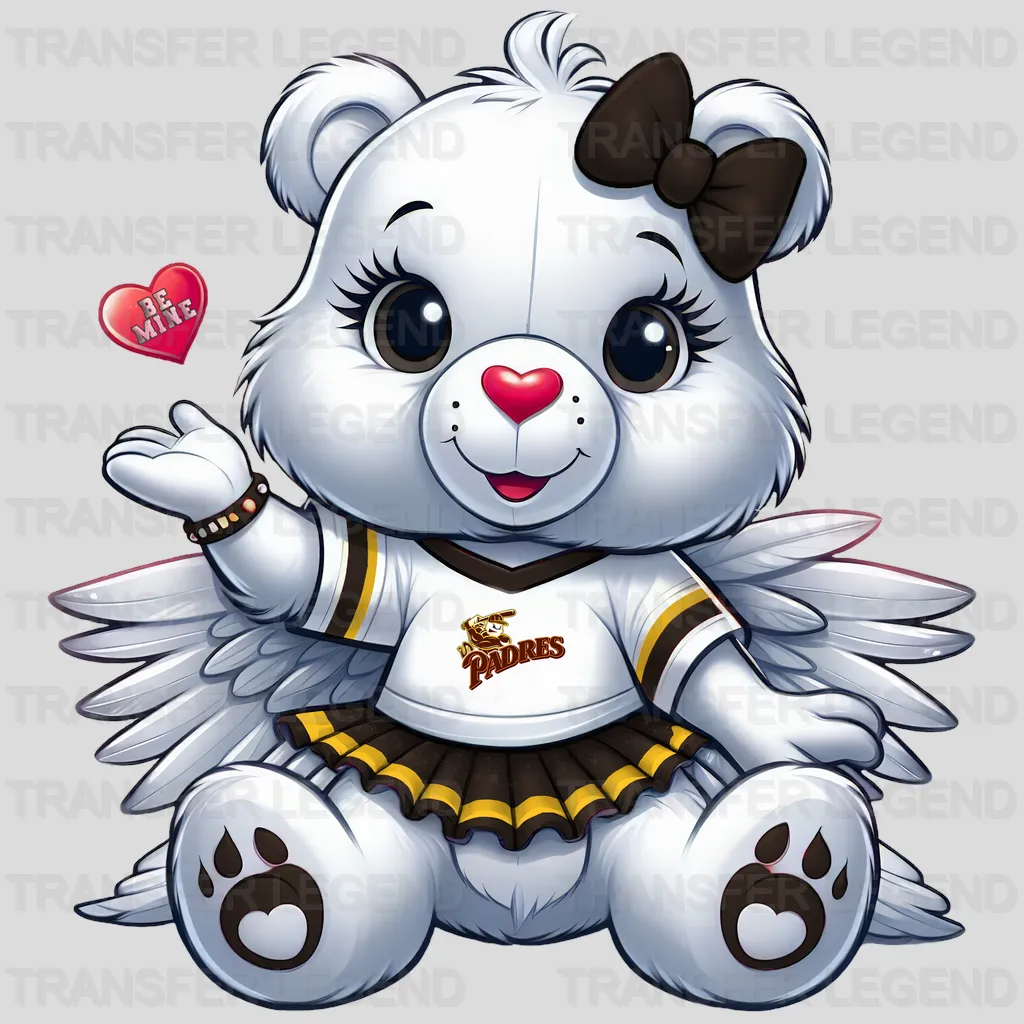 San Diego Padres MLB Cute Care Bear Mascot With Bow - DTF Iron On Transfer