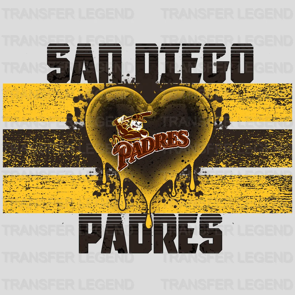 San Diego Padres MLB Distressed Flag Heart Shape - DTF Iron On Transfer