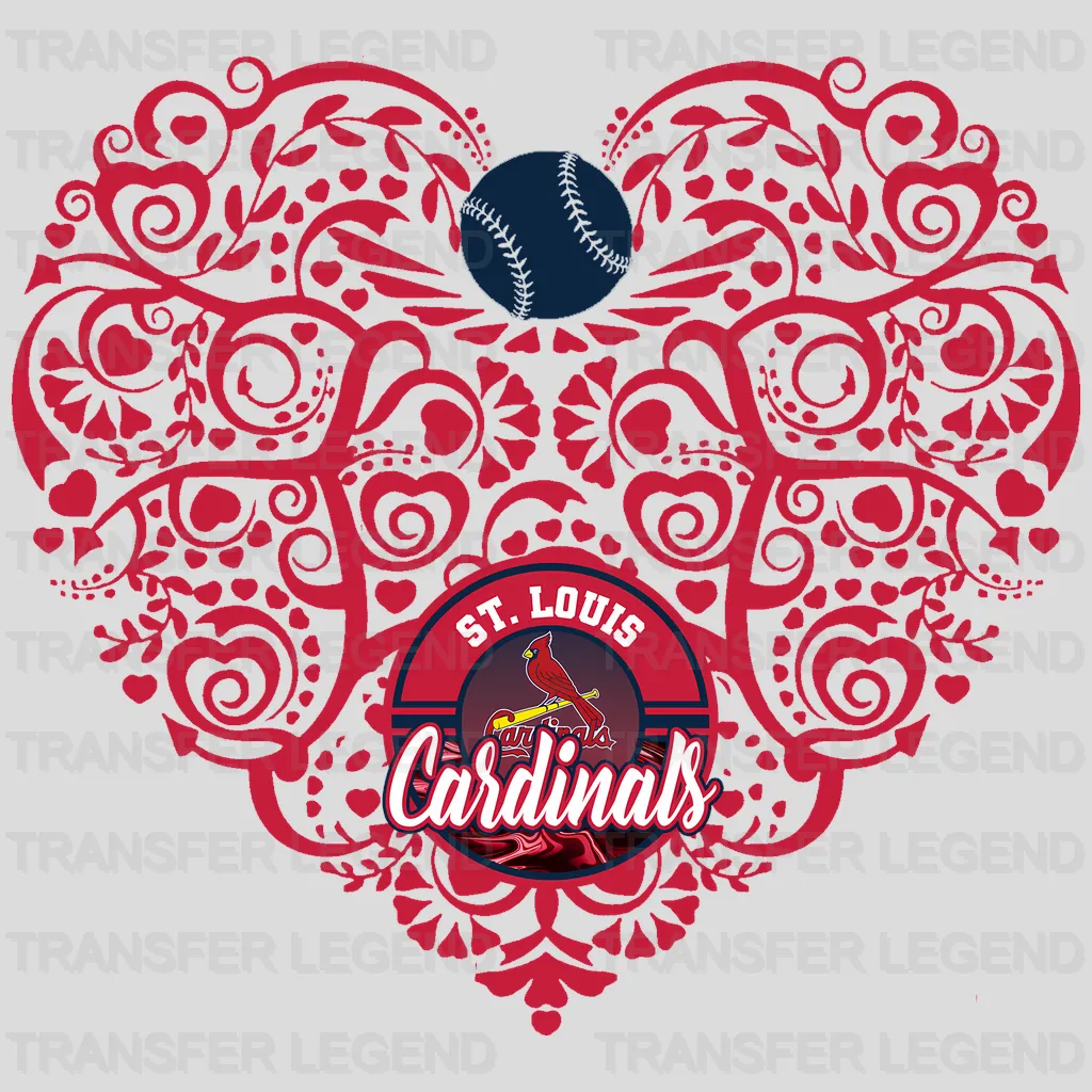 St Louis Cardinals MLB Red Floral Pattern Heart Shape - DTF Iron On Transfer
