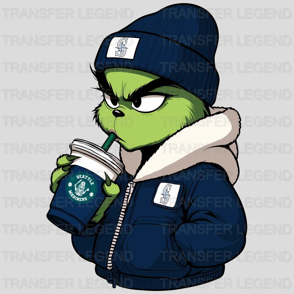 Seattle Mariners MLB The Grinch Drinking Coffee - DTF Iron On Transfer