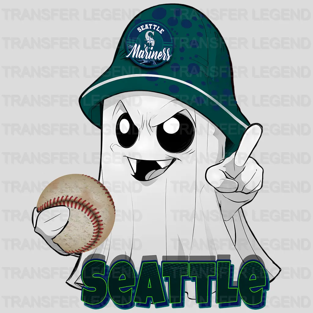 Seattle Mariners MLB Cute Ghost With Hat Halloween - DTF Iron On Transfer