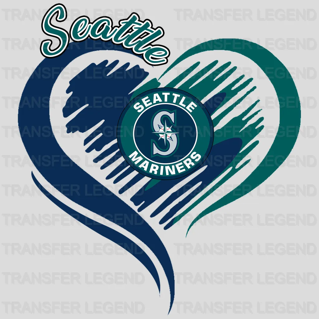 Seattle Mariners MLB Swirl Heart Shape Artistic Logo - DTF Iron On Transfer