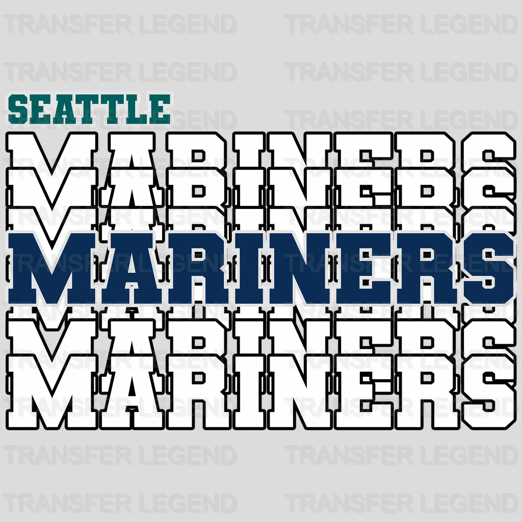 Seattle Mariners MLB Repeated Text Pattern Block Logo - DTF Iron On Transfer