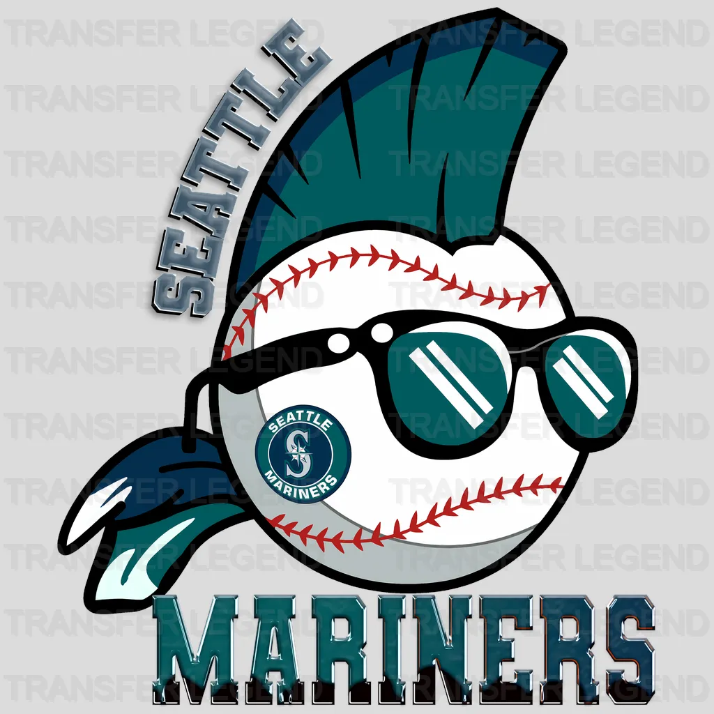 Seattle Mariners MLB Punk Skull With Mohawk & Glasses - DTF Iron On Transfer