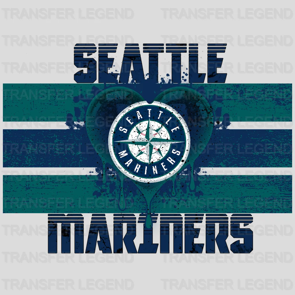 Seattle Mariners MLB Distressed Flag Heart Shape - DTF Iron On Transfer