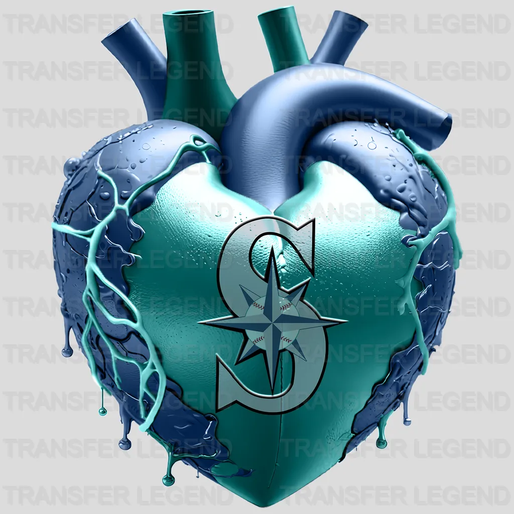 Seattle Mariners MLB Realistic Anatomical Heart Art - DTF Iron On Transfer
