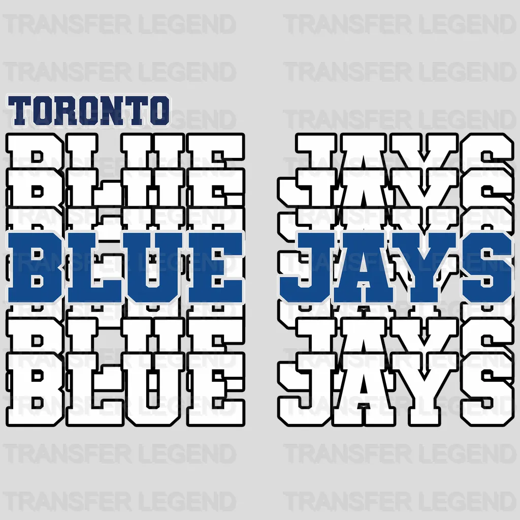 Toronto Blue Jays MLB Repeated Text Pattern Block Logo - DTF Iron On Transfer