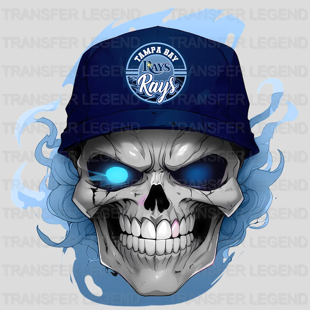 Tampa Bay Rays MLB Blue Skull With Helmet Art - DTF Iron On Transfer