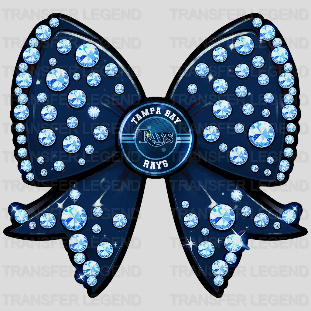 Tampa Bay Rays MLB Glitter Sequin Blue Bow Ribbon - DTF Iron On Transfer