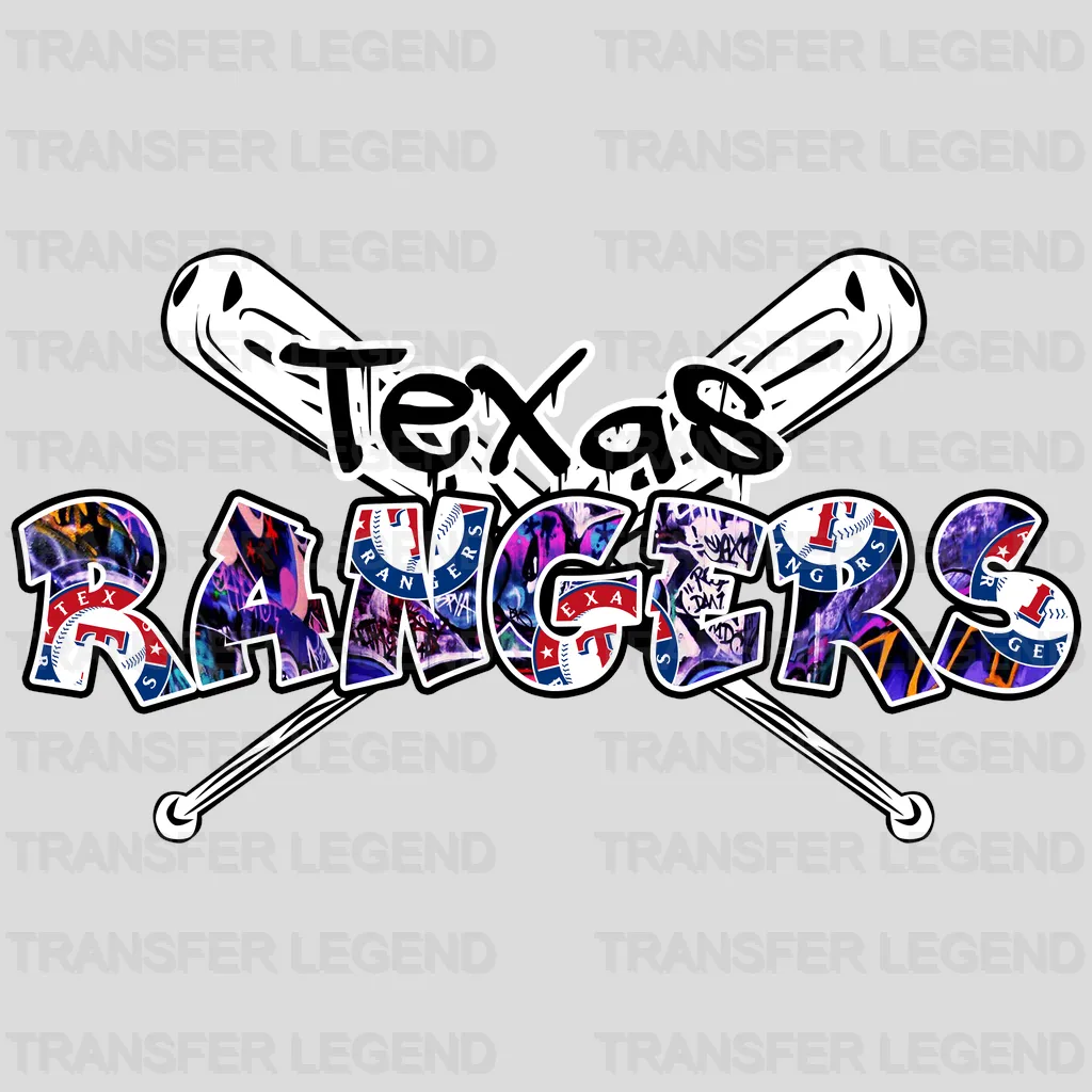 Texas Rangers MLB Graffiti Wall Art Text Logo - DTF Iron On Transfer