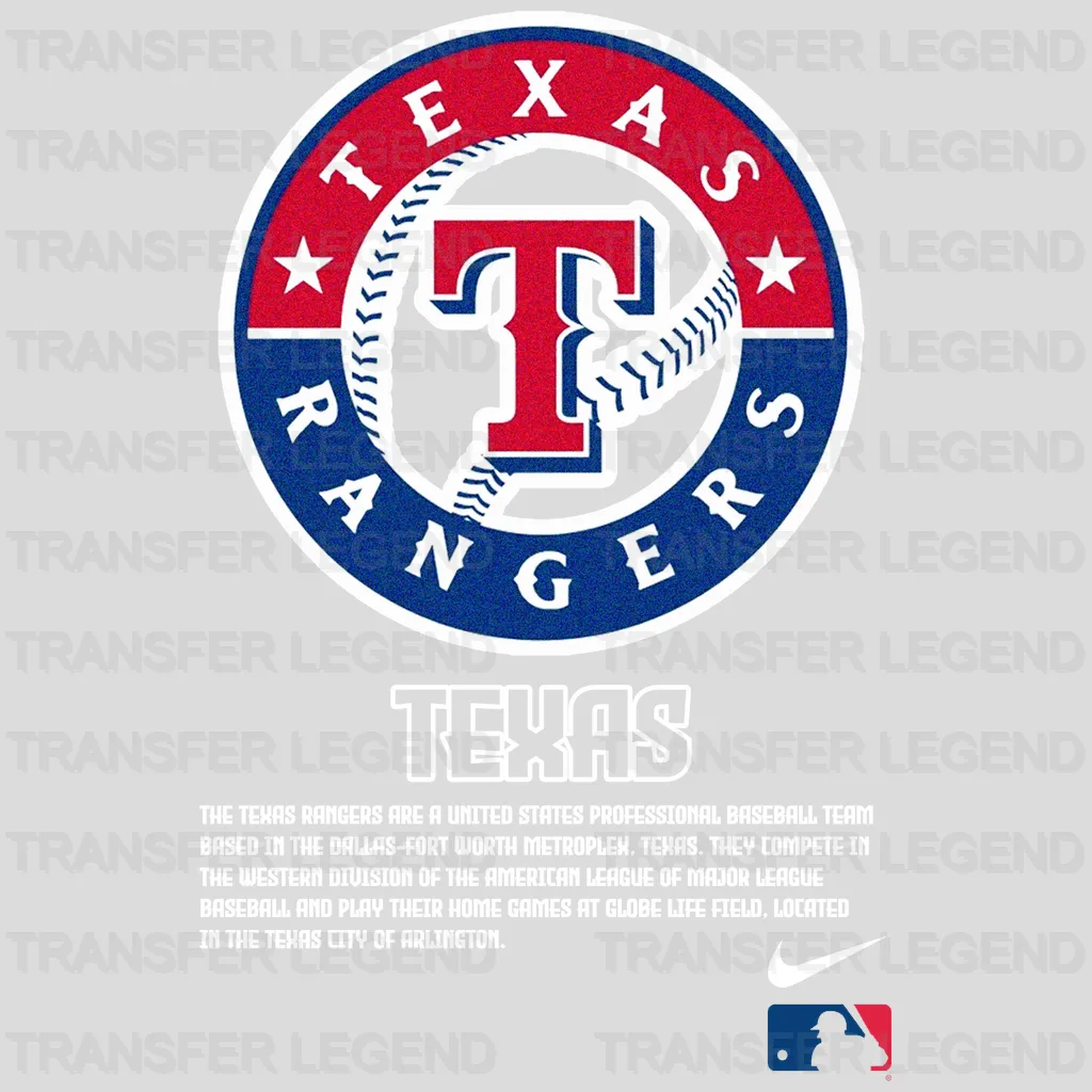 Texas Rangers MLB Crossed Bats Shield Emblem - DTF Iron On Transfer