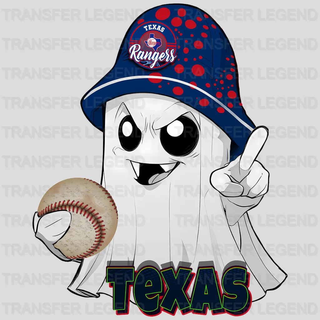 Texas Rangers MLB Cute Ghost With Hat Halloween - DTF Iron On Transfer