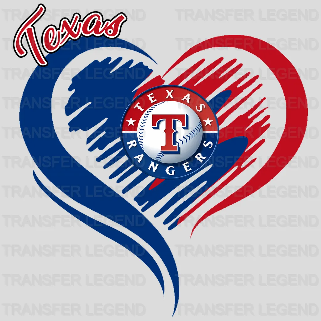 Texas Rangers MLB Swirl Heart Shape Artistic Logo - DTF Iron On Transfer