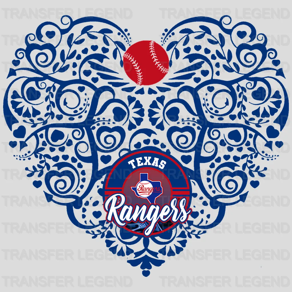 Texas Rangers MLB Floral Pattern Heart Shape - DTF Iron On Transfer