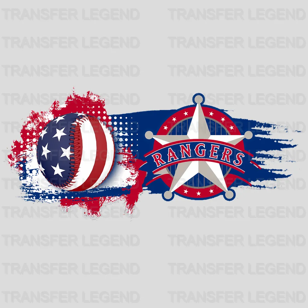 Texas Rangers MLB Logo With Us Flag Background - DTF Iron On Transfer
