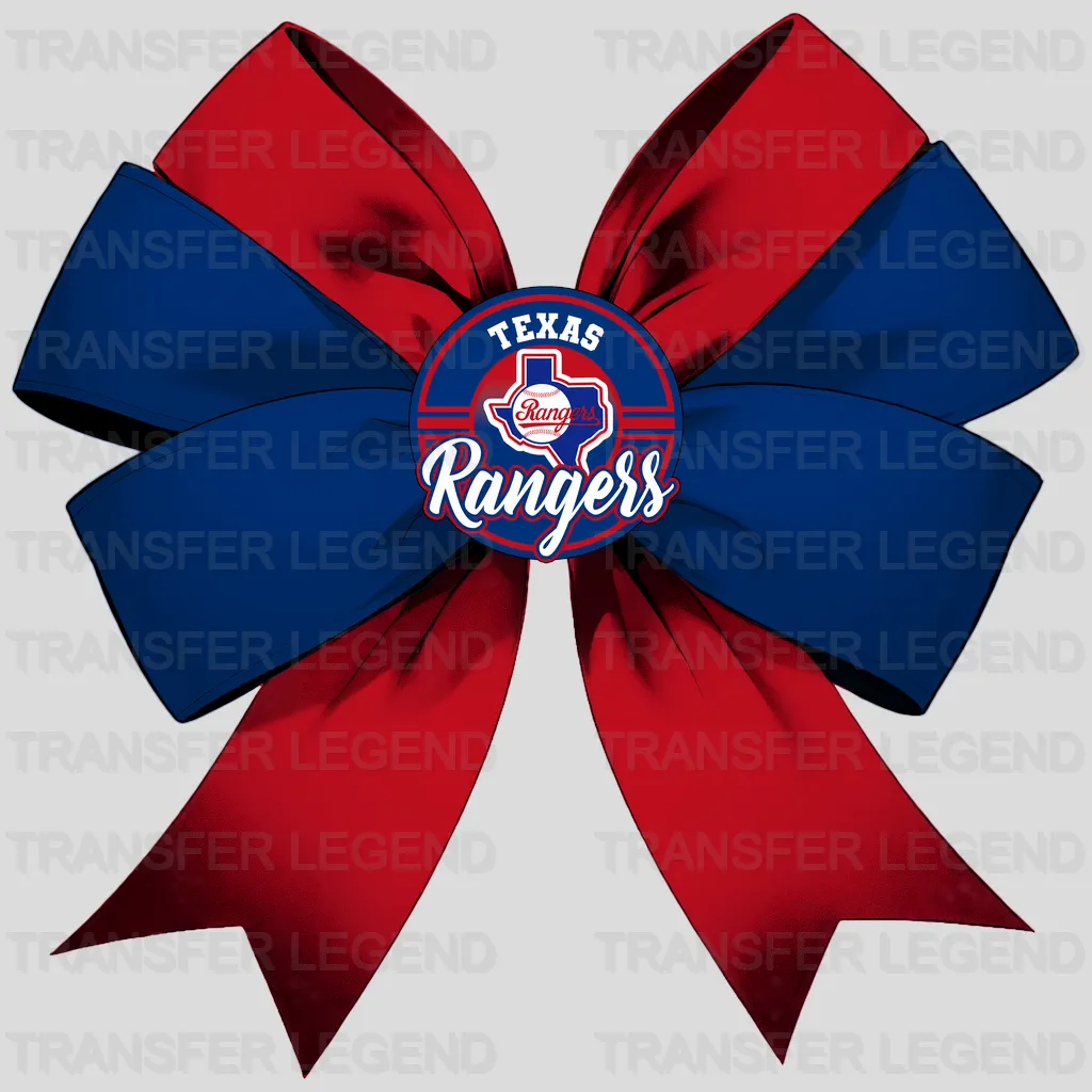 Texas Rangers MLB Elegant Red & Blue Bow Ribbon Knot - DTF Iron On Transfer