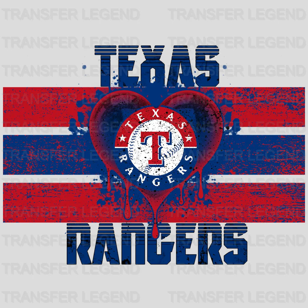 Texas Rangers MLB Distressed Flag Heart Shape - DTF Iron On Transfer