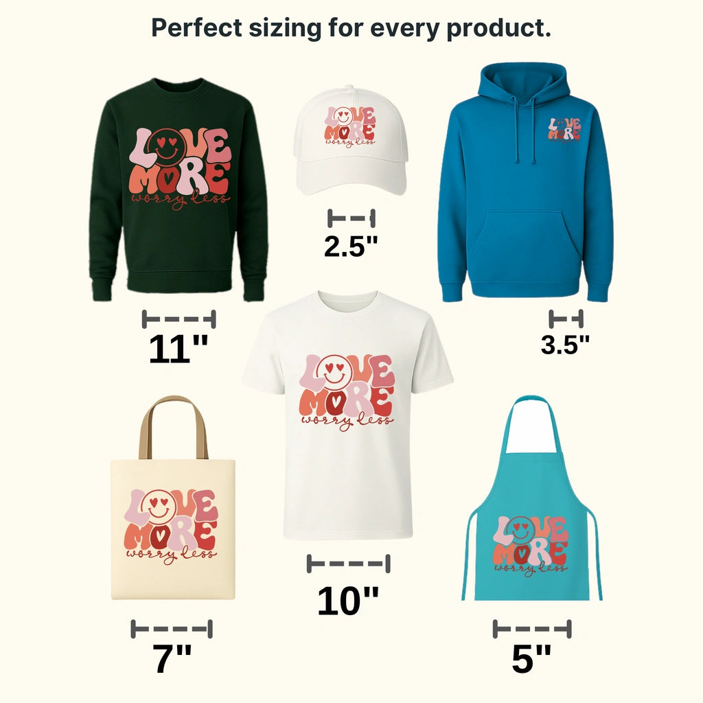 Multi Colored Love More Worry Less Smiley Face Design - DTF heat transfer - transferlegend