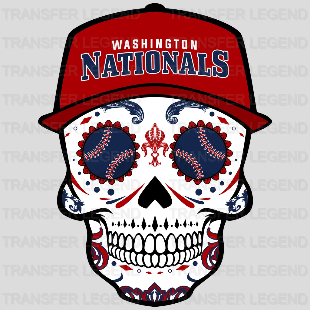 Washington Nationals MLB Sugar Skull With Cap Illustration - DTF Iron On Transfer