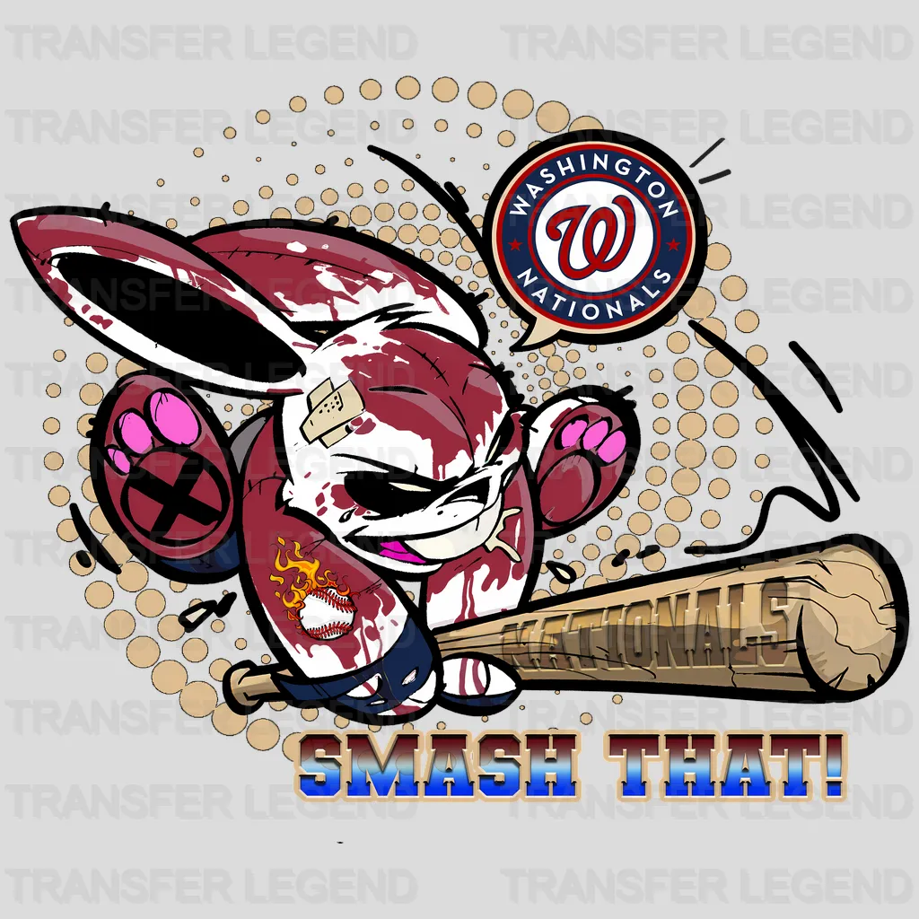Washington Nationals MLB Cartoon Bunny Batter Mascot - DTF Iron On Transfer