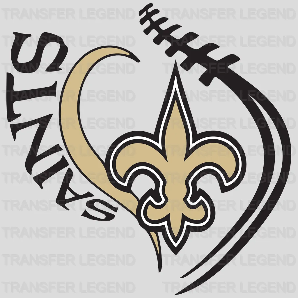 New Orleans Saints curly‐haired female fan hugging fleur‑de‑lis, NFL design - DTF Heat Transfer