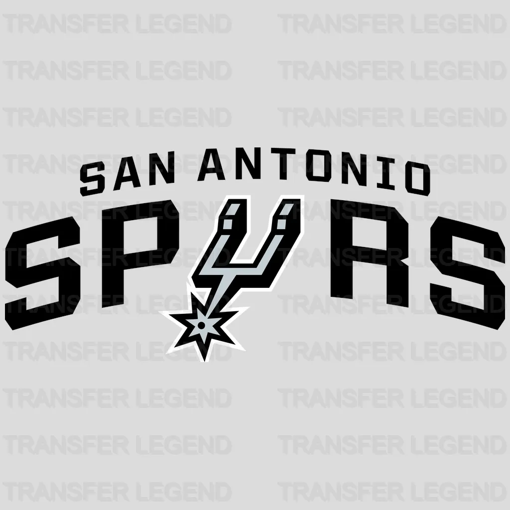 San Antonio Spurs Block Arched Wordmark with Center Spur NBA Design - DTF Heat Transfer