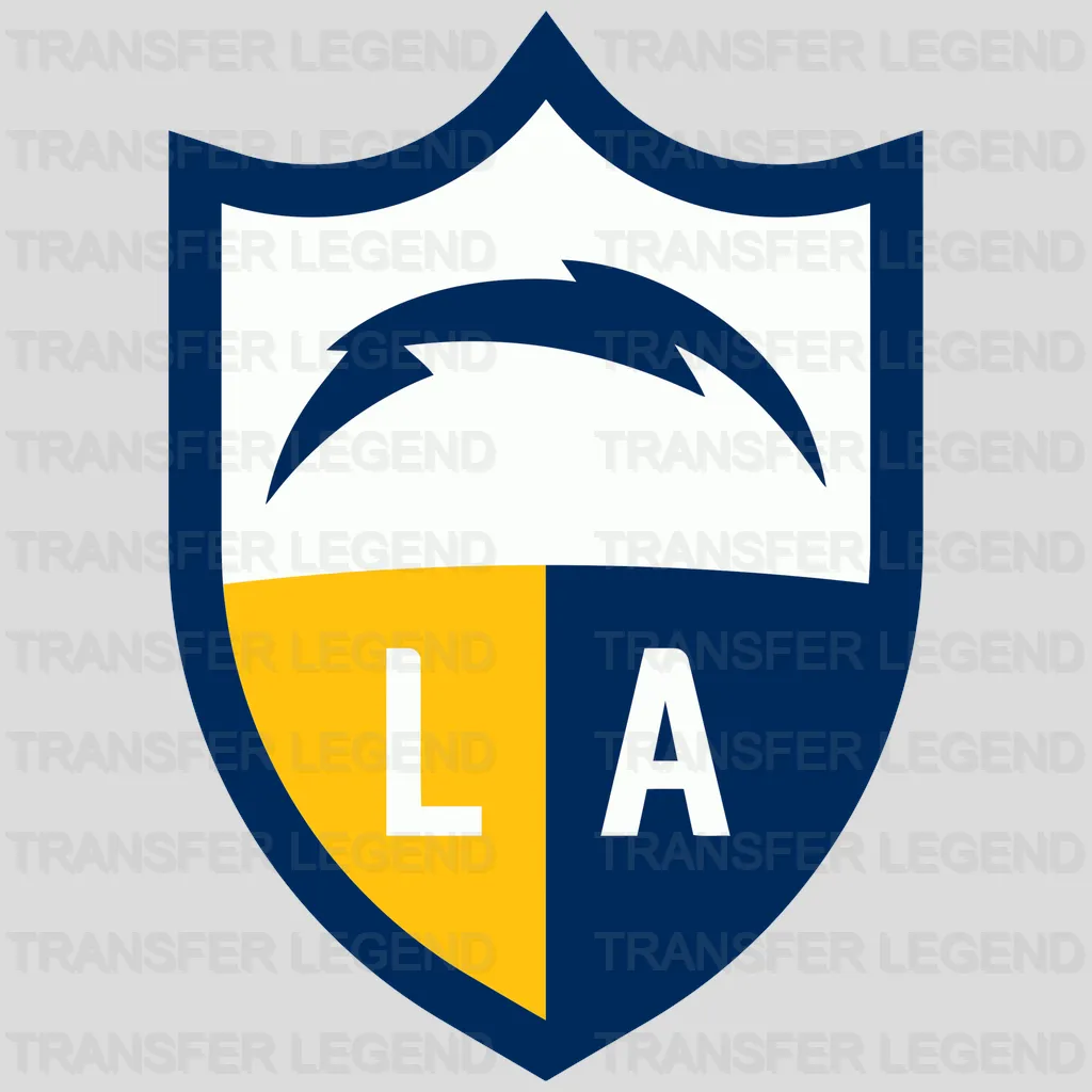 Los Angeles Chargers Shield Crest with Bolt & LA Monogram NFL Design - DTF Heat Transfer