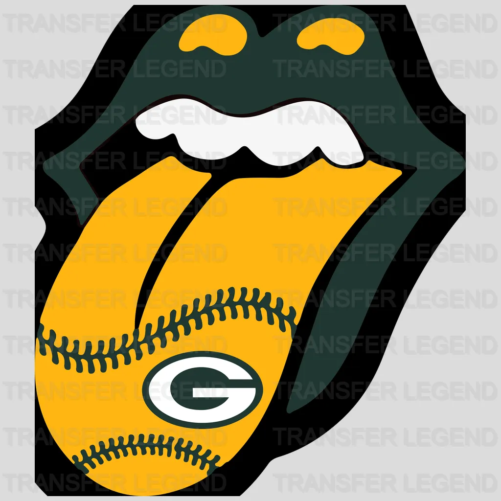 Green Bay Packers Rolling Stones style tongue mashup with team G, NFL design - DTF Heat Transfer