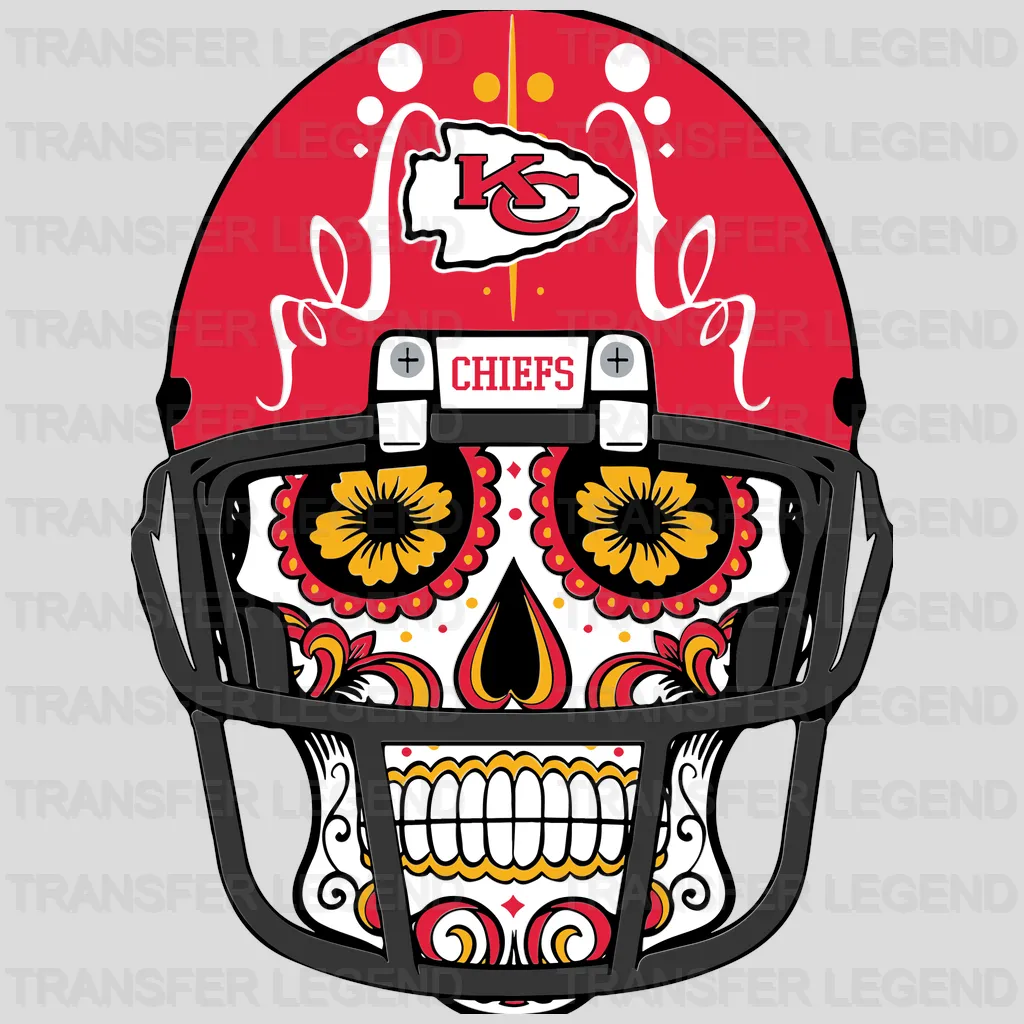 Kansas City Chiefs Ornamental Sugar Skull Helmet NFL Design - DTF Heat Transfer