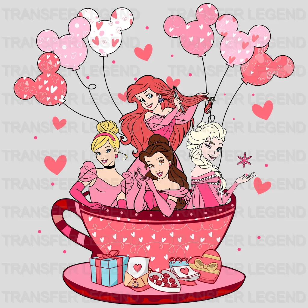 Disney Princesses Date Coffee Cup Valentines Day Design - DTF heat transfer - transferlegend