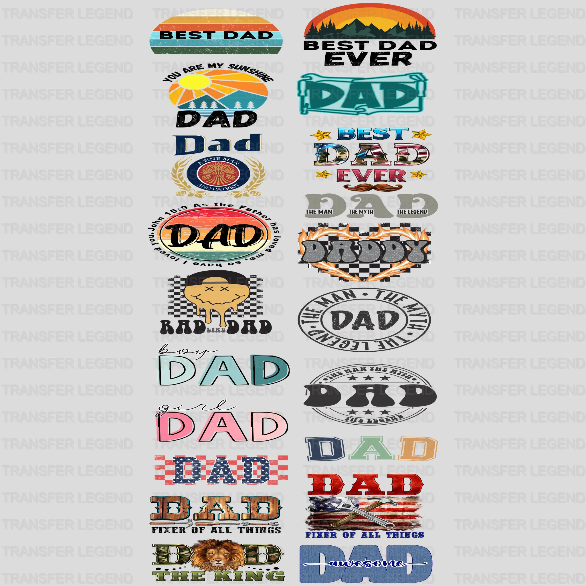 Father's Day - Premade Gang sheet - 20 PCS 10 INCH - transferlegend