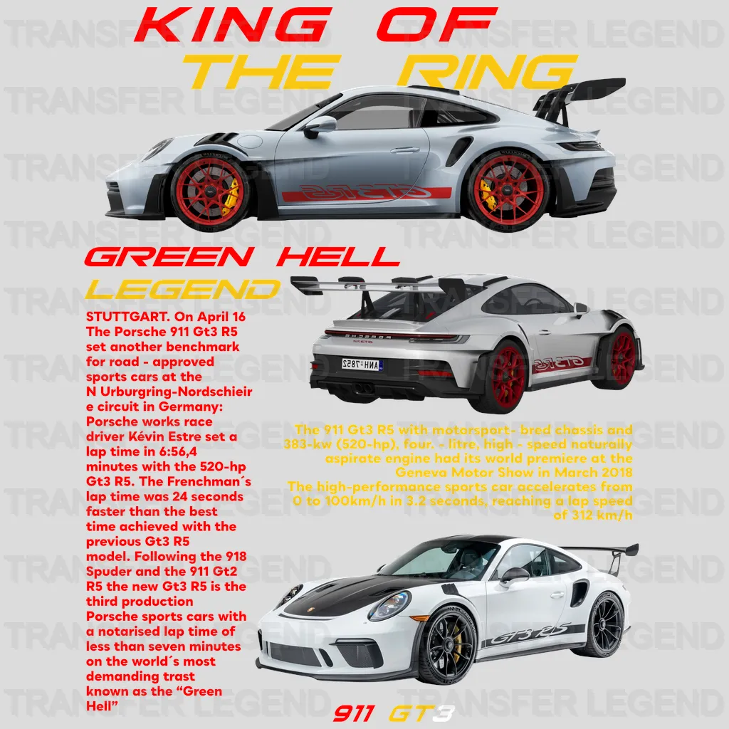Porsche 911 GT3 R5 Legend Cars Design - DTF Heat Transfer