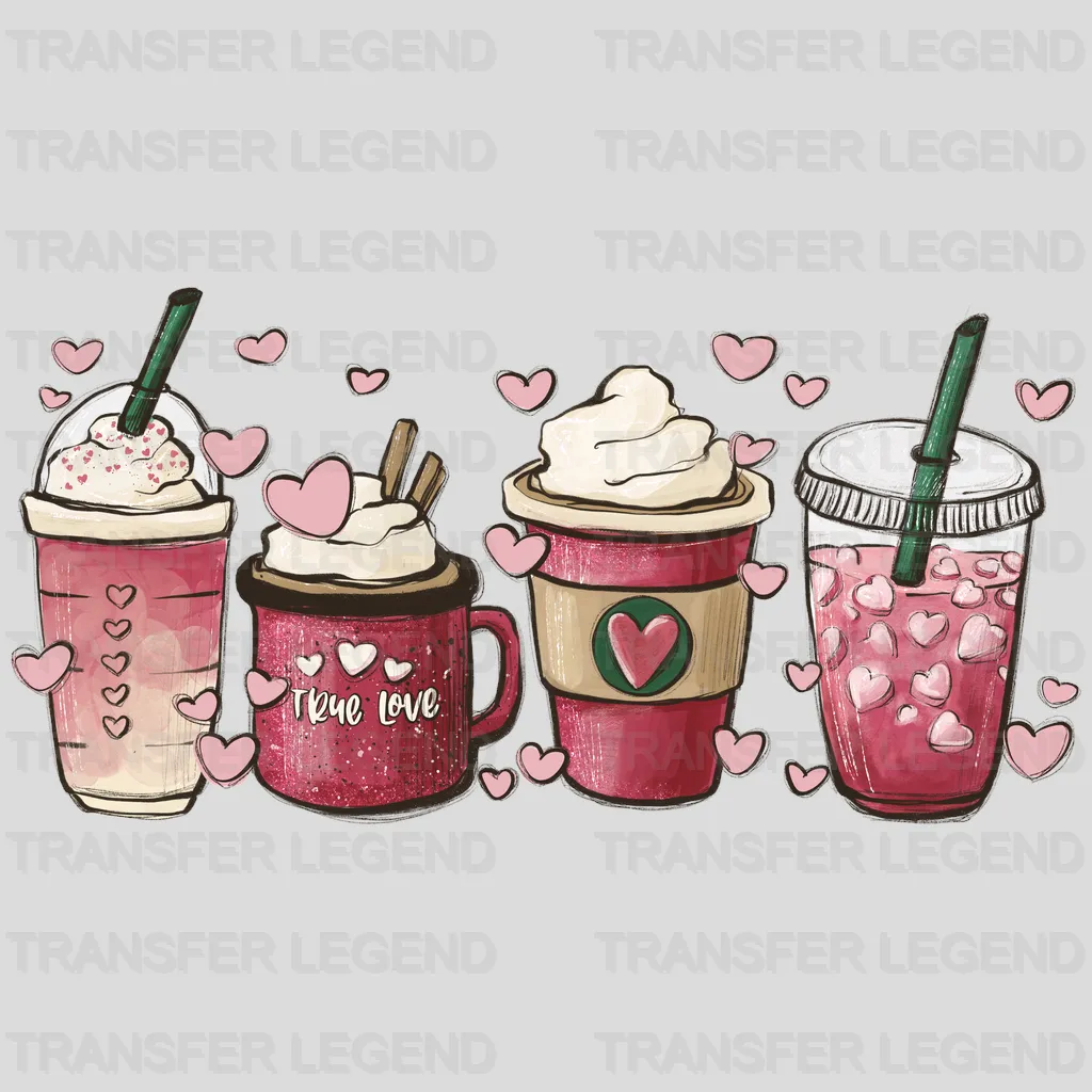 Pink Coffee Hearts True Love Valentine's Day Design - DTF heat transfer - transferlegend