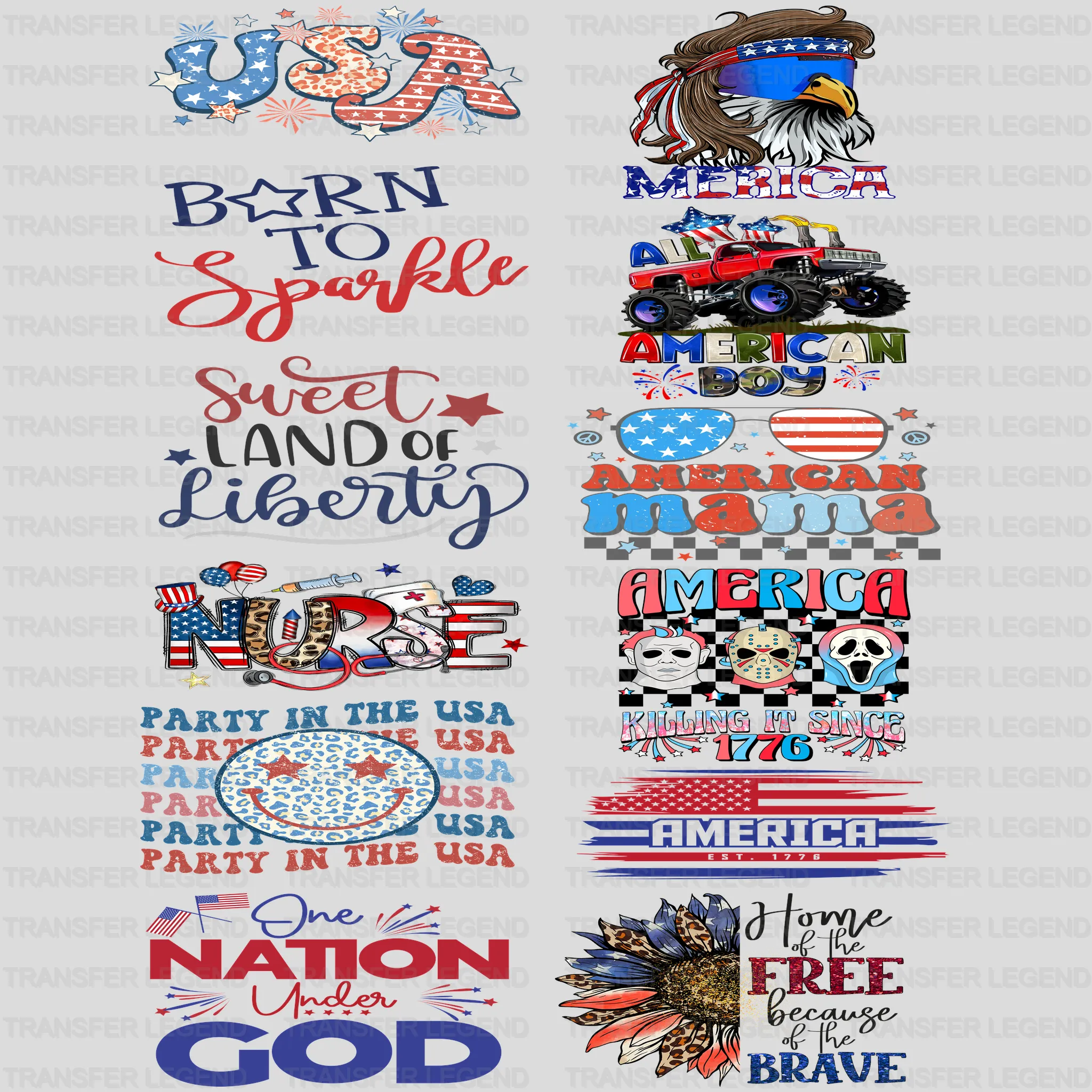 4th Of July - Premade Gang sheet - 12 PCS 10 INCH - transferlegend