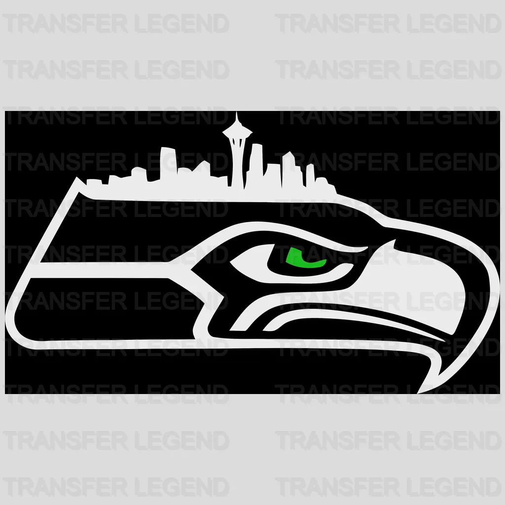 Seattle Seahawks Head Logo with City Skyline NFL Design - DTF Heat Transfer