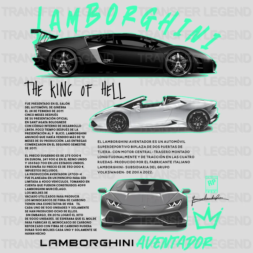 Lamborghini Aventador King of Hell Cars Design - DTF Heat Transfer - transferlegend