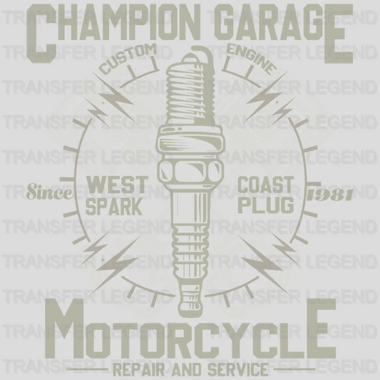 Champion Garage - Motocycle Design DTF Heat Transfer - transferlegend