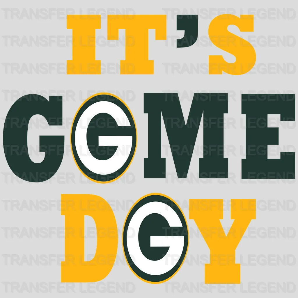 Green Bay Packers It's GAME DAY slogan with dual G logos, NFL design - DTF Heat Transfer