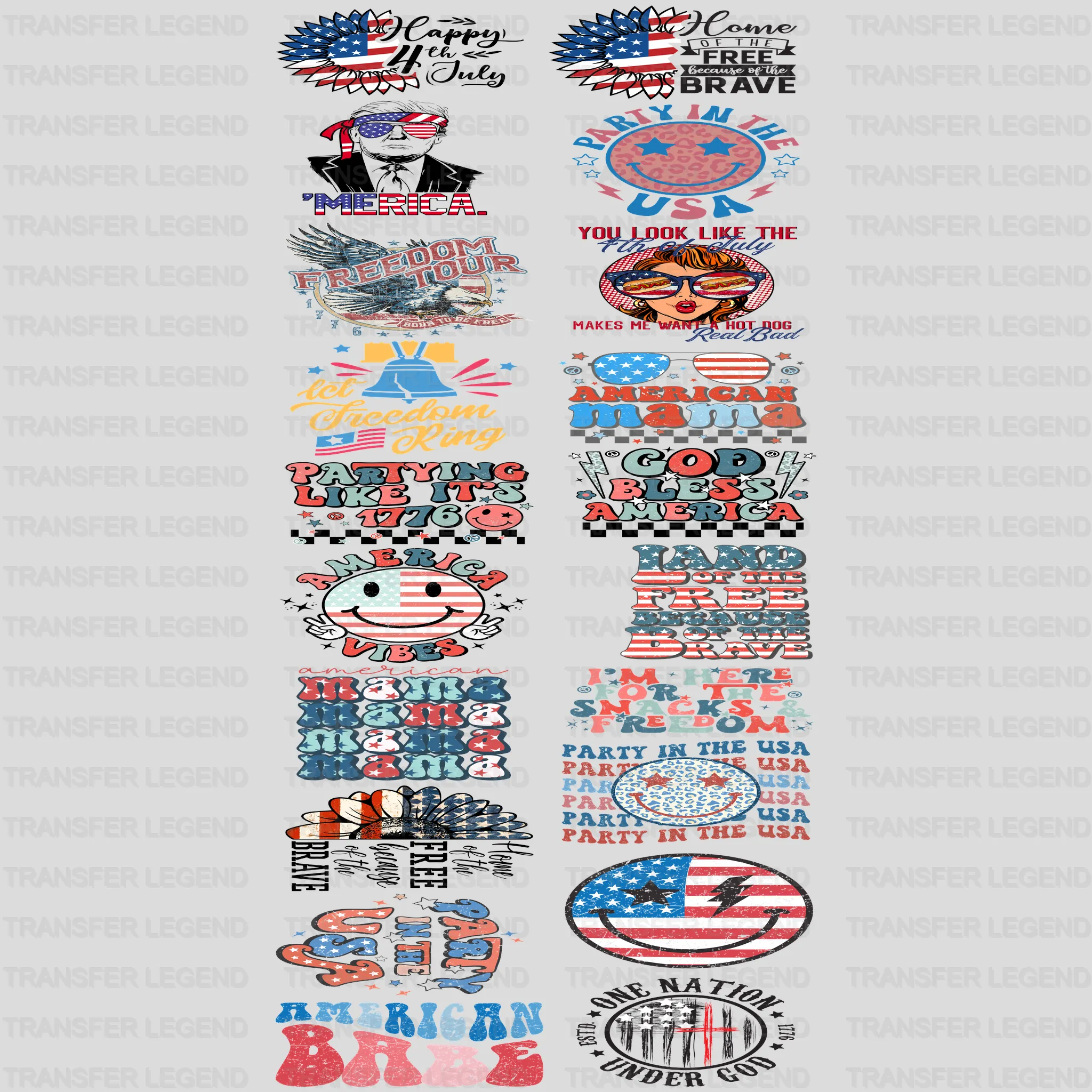 4th Of July - Premade Gang sheet - 20 PCS 10 INCH - transferlegend