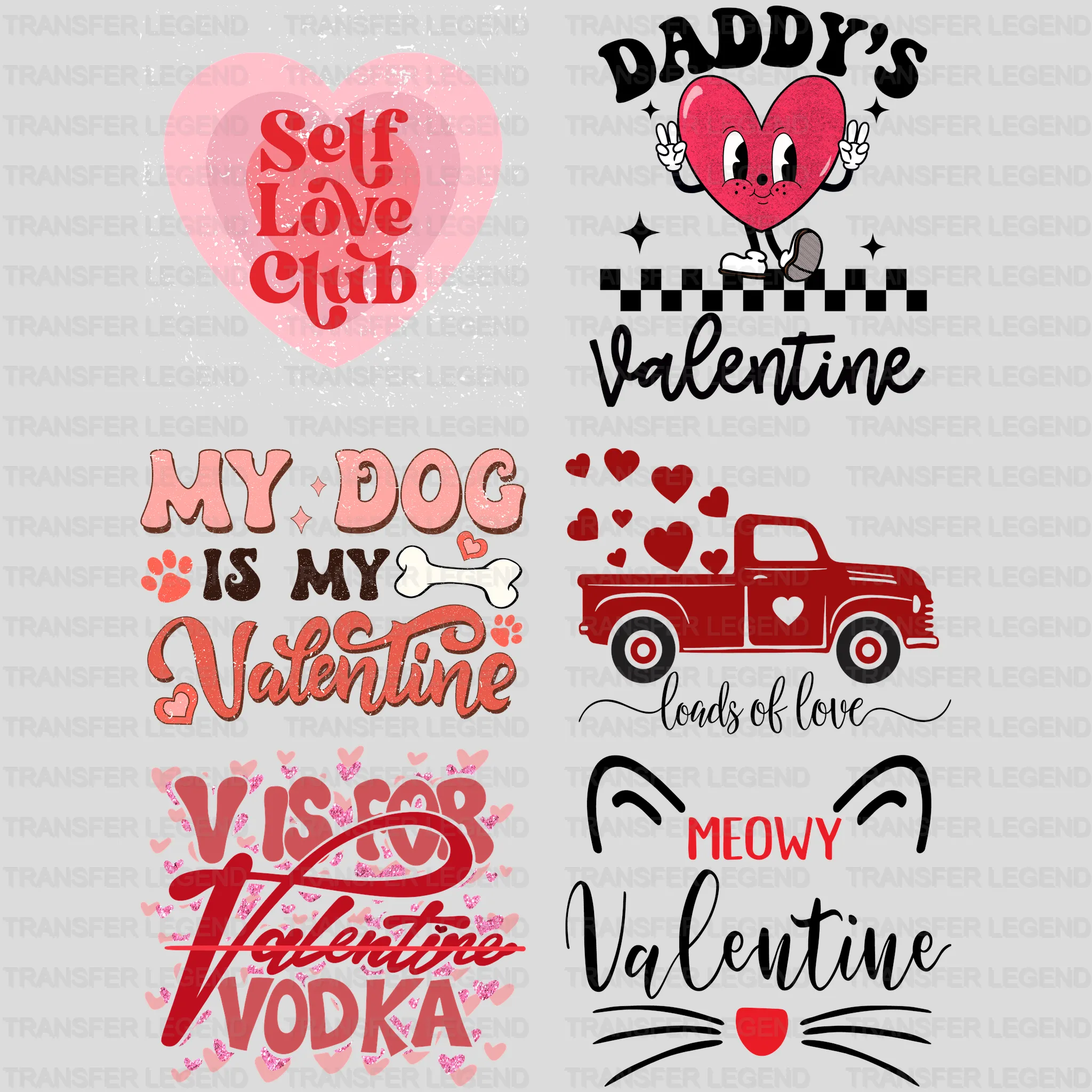 Valentine's Premade Gang sheet - 6 PCS 10 INCH - transferlegend