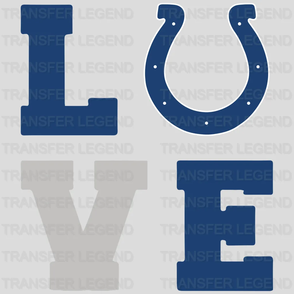 Indianapolis Colts LOVE Vertical Wordmark with Horseshoe NFL Design - DTF Heat Transfer